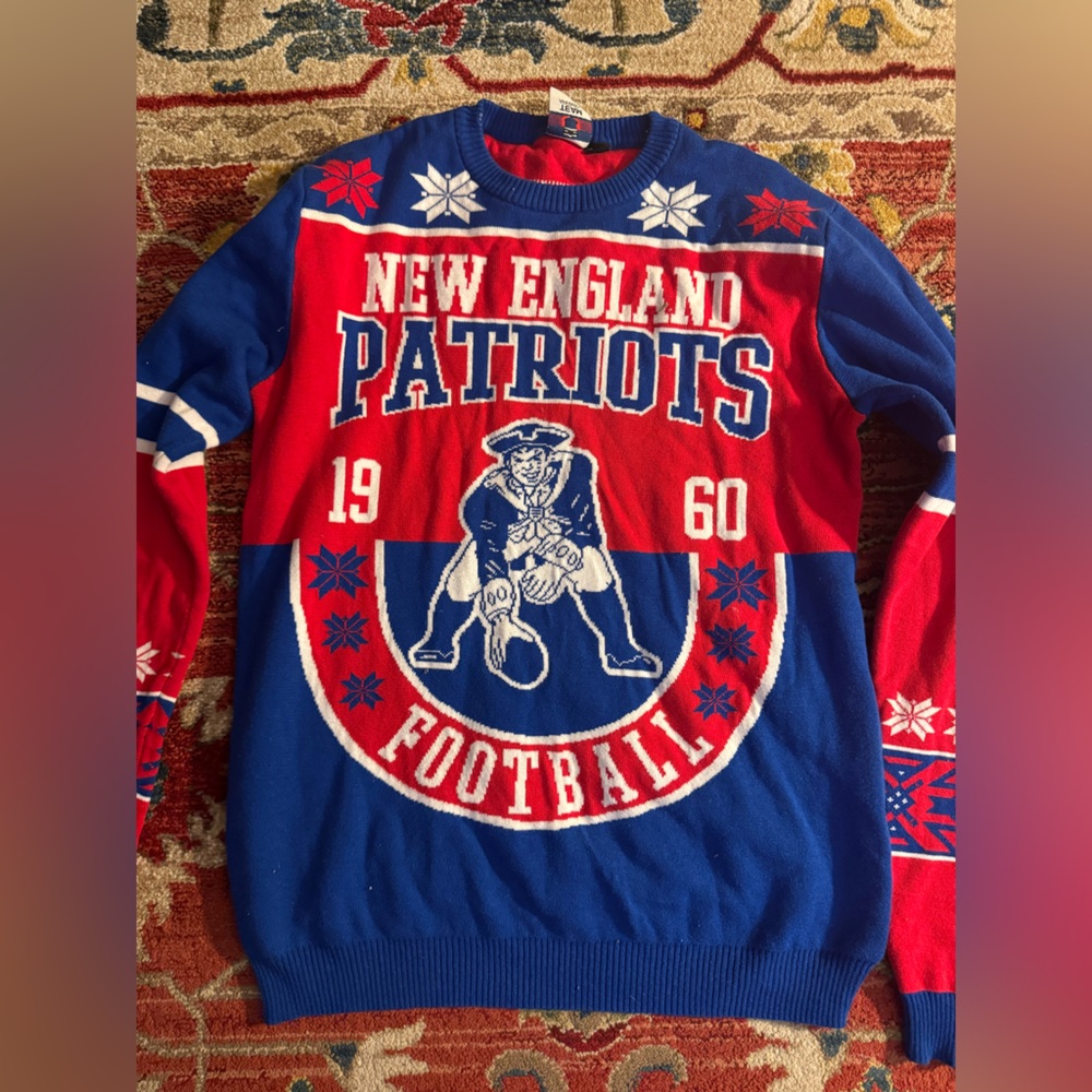 NFL New England Patriots Red and Blue Crewneck Sweater